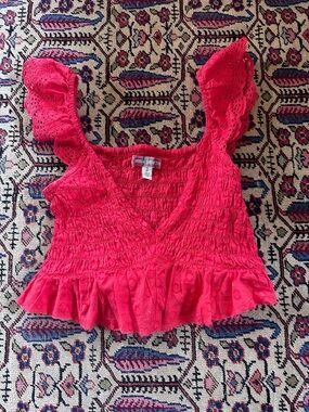Urban Outfitters Bright Red Eyelet Ruffle Crop Top